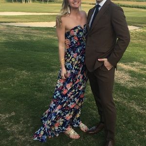 FALL WEDDING GUEST Yumi Kim Blue Floral Maxi Strapless Dress